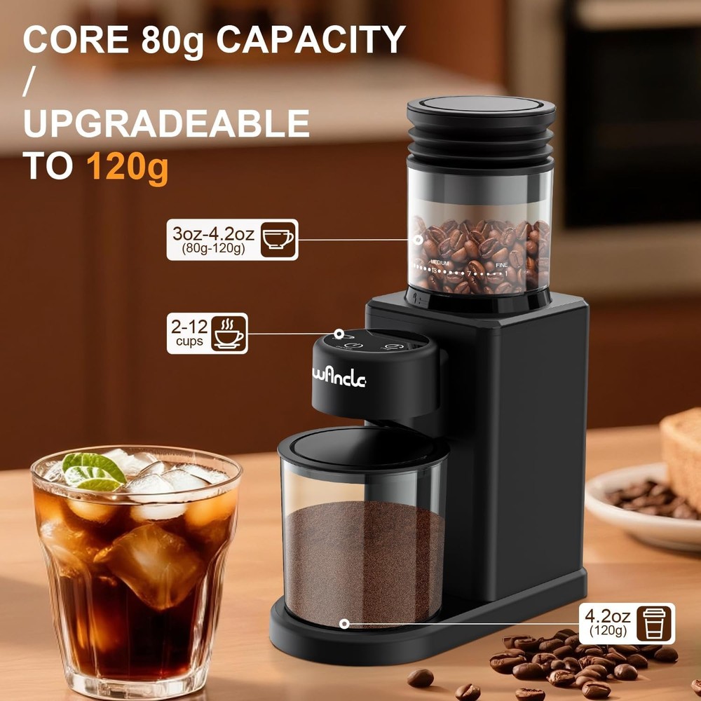 Conical Burr Coffee Grinder Electric - 200W Compact Automatic Coffee Bean Grinde
