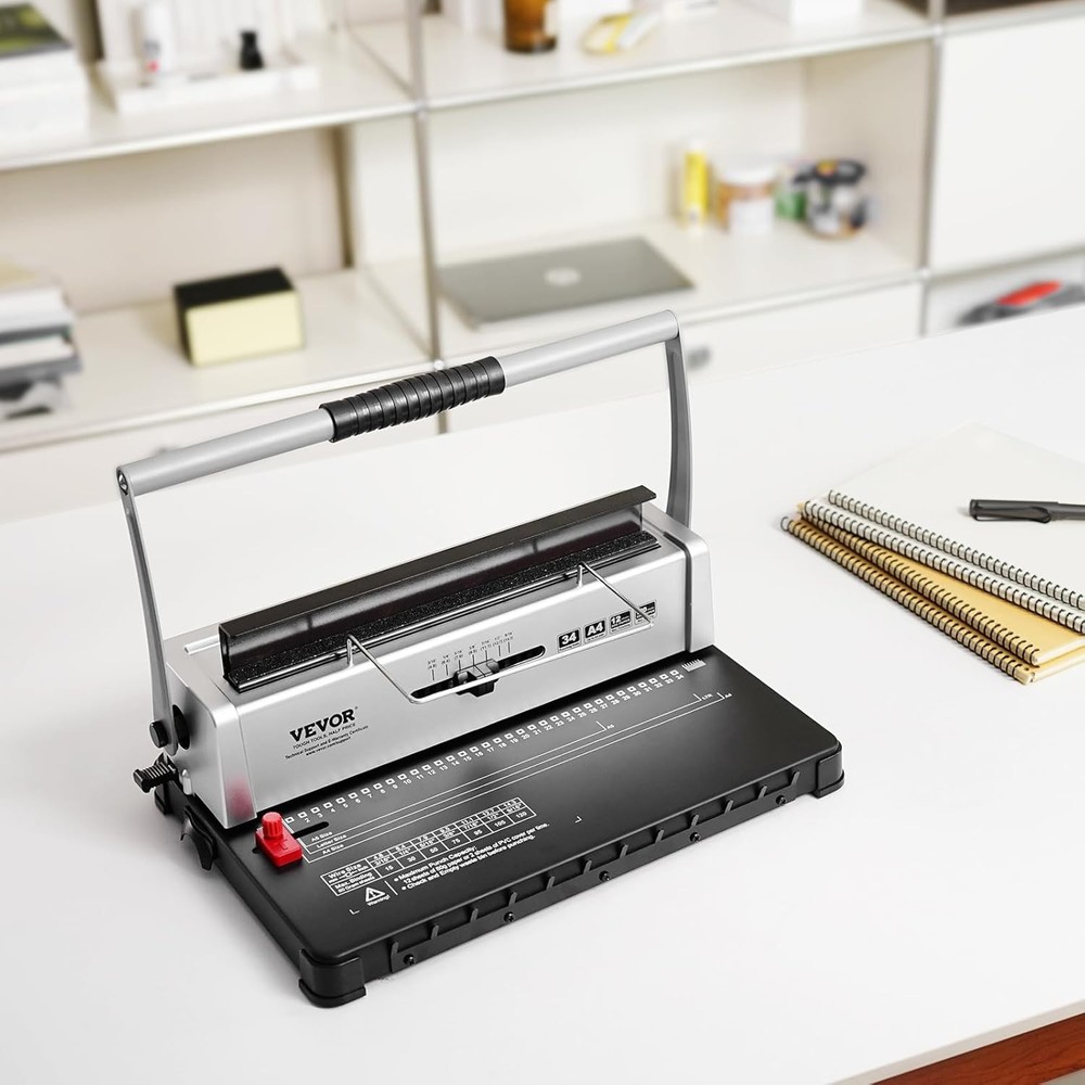 VEVOR Coil Binding Machine, Manual Book Maker 34-Holes Silver+ Black