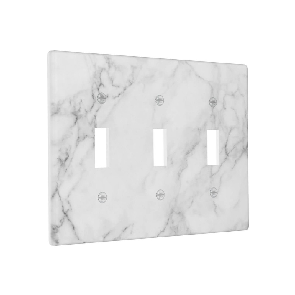 White Marble Pattern Light Switch Cover Plates Decorative Wall Plate Triple T...