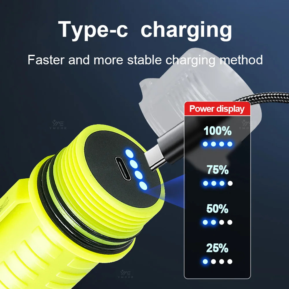 Diving Light USB Rechargeable Diving Flashlight Underwater Photography Light