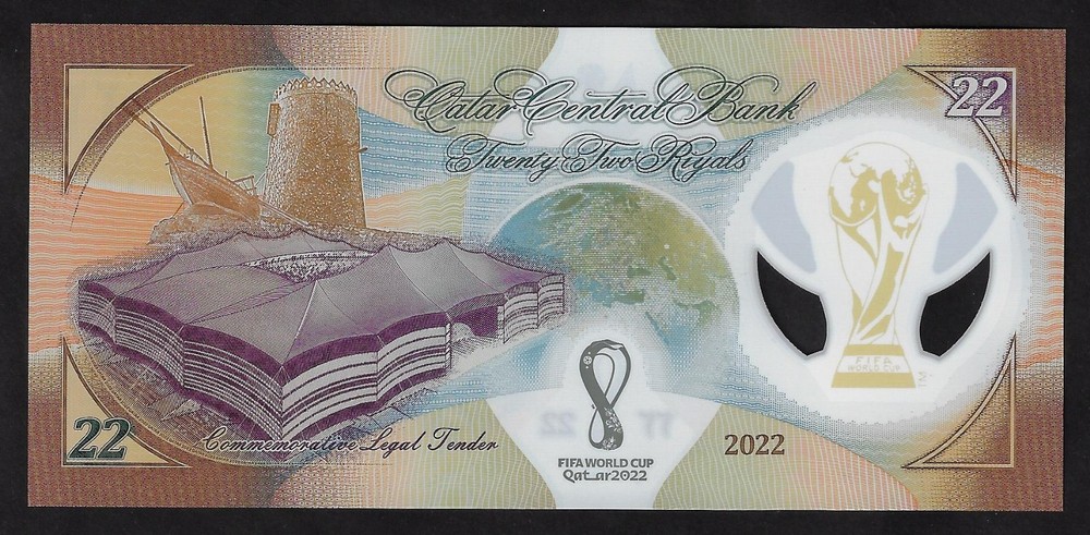 Qatar 22 Riyals 2022 COMM WORLD CUP GEM UNC