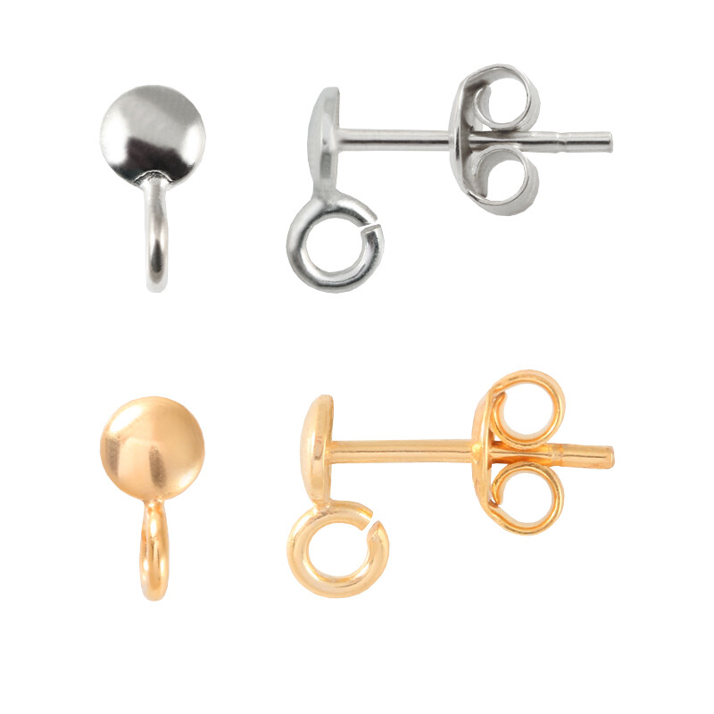 Sterling Silver Stud Posts Earrings 8x4mm with Open Ring * Different Platings