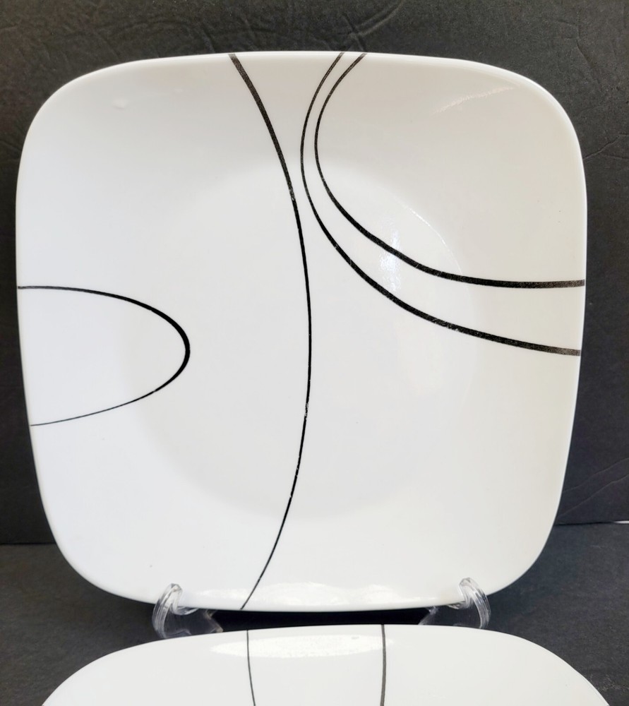 Corelle 5pc Square (4)Dinner & (1) Luncheon Plates Simple Lines Collection EXC