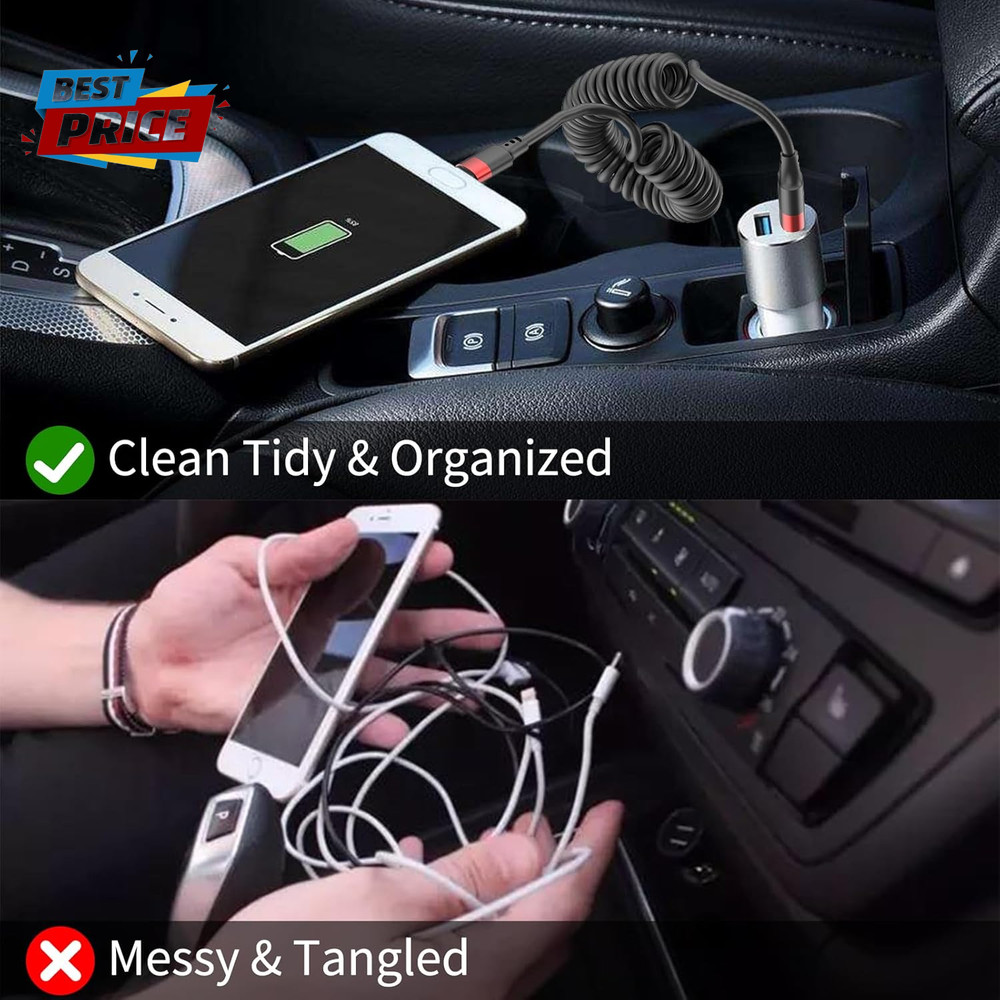 Coiled USB C Cable for Car, 2 Pack Type C Coiled Cable Fast Charging, USB to USB