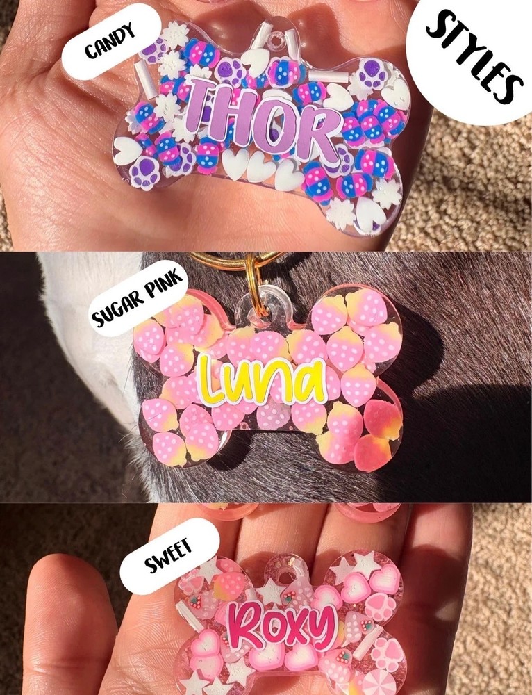 Resin Dog Tags, Custom Pet Tags, | Personalized Bone Shape | Handmade