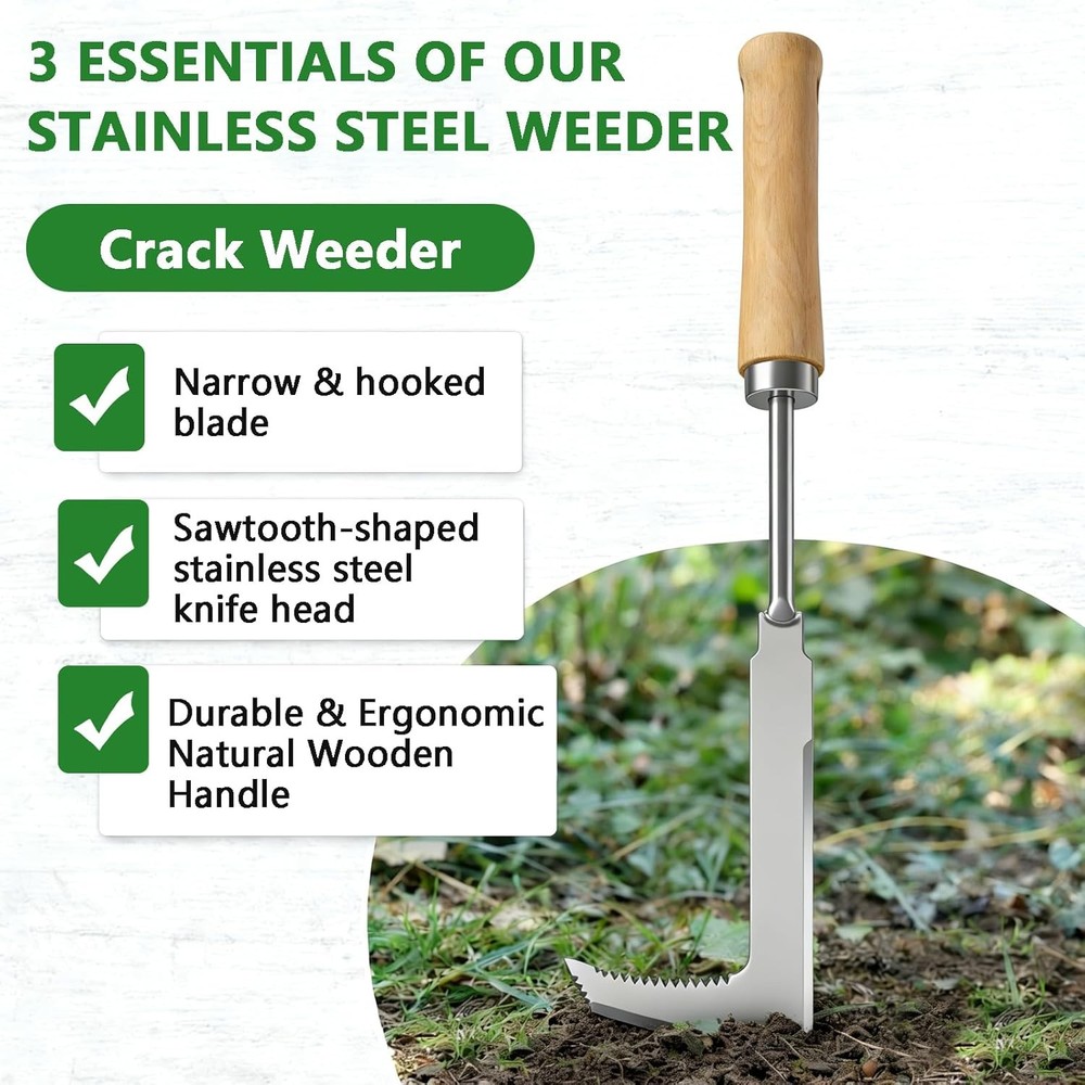 Weed Puller Tool Set, 3 Pack Garden Tools with 4 Teeth Weed Puller, L-Shaped Cra