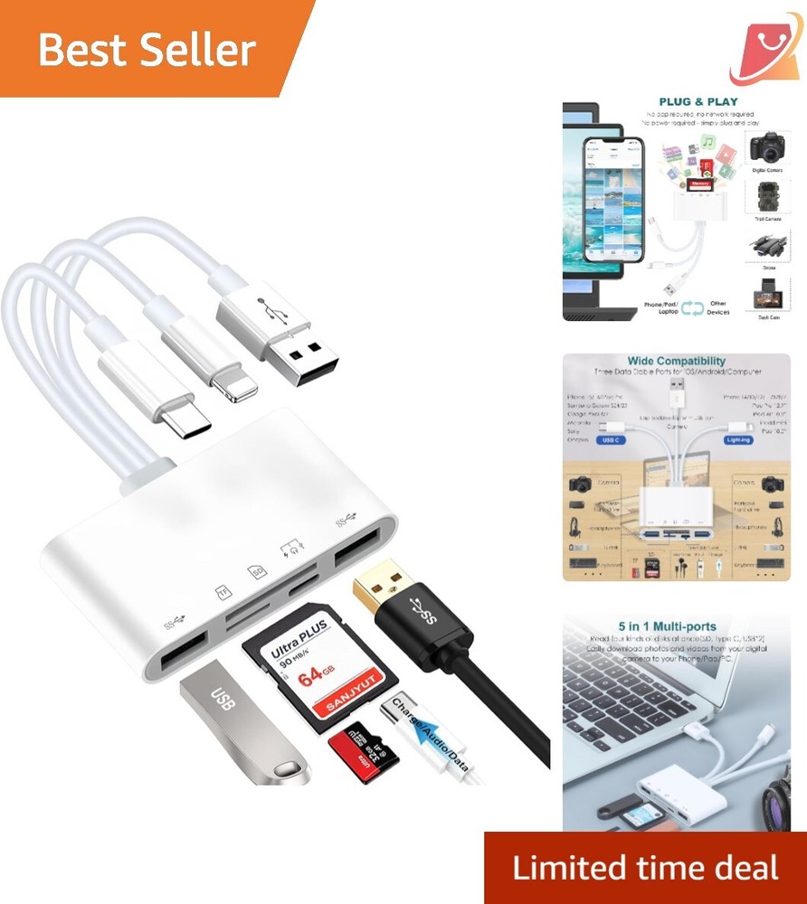7-in-1 Memory Card Reader USB-C Lightning SD Micro SD Adapter for iPhone iPad