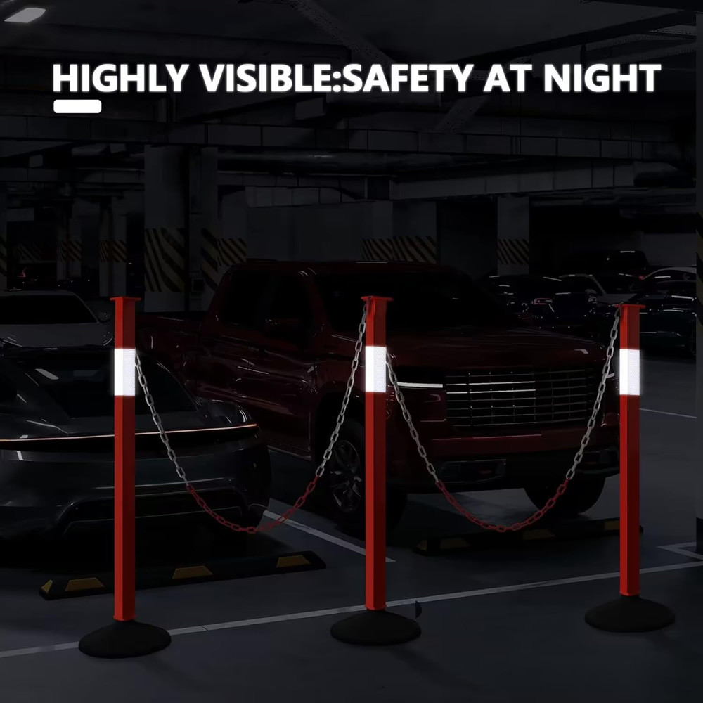 4 Pack Traffic Delineator Post Cones with Weighted Base & Reflective Collars, Ad