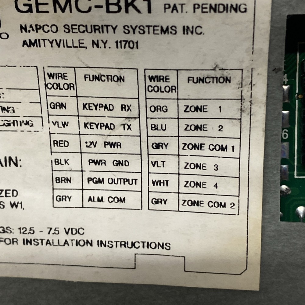 Napco Gemini GEMC-BK1 Security System Keypad Alarm Panel Control
