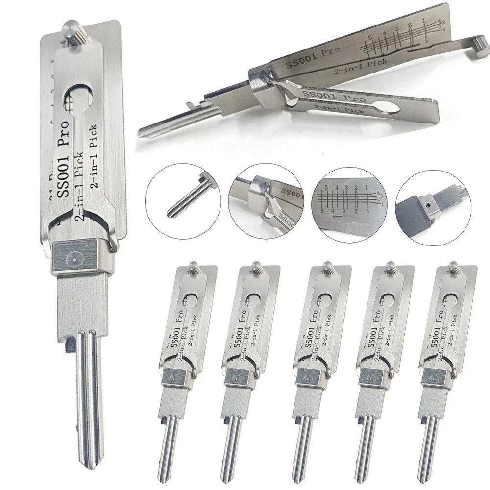 2-in-1 Stainless Steel Key Decoder Portable Precision Hook Pickup Hand Tool 1pcs