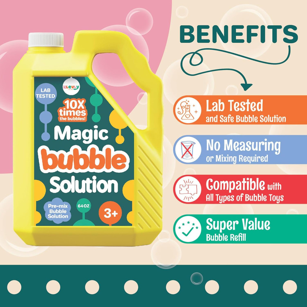 64 Oz Iridescent Bubble Solution Refill | Non-Toxic Pre-Mix Bubble Refill Soluti