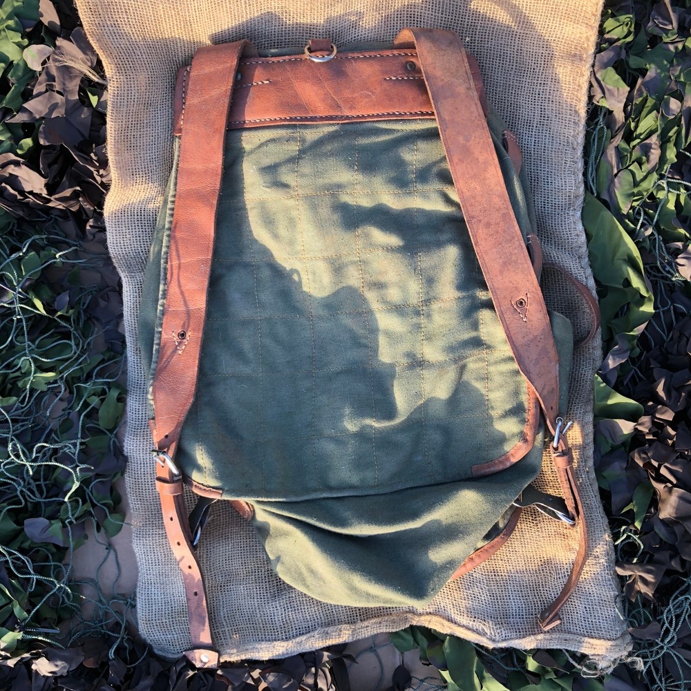 Romanian Army Olive Green Canvas and Leather Backpack