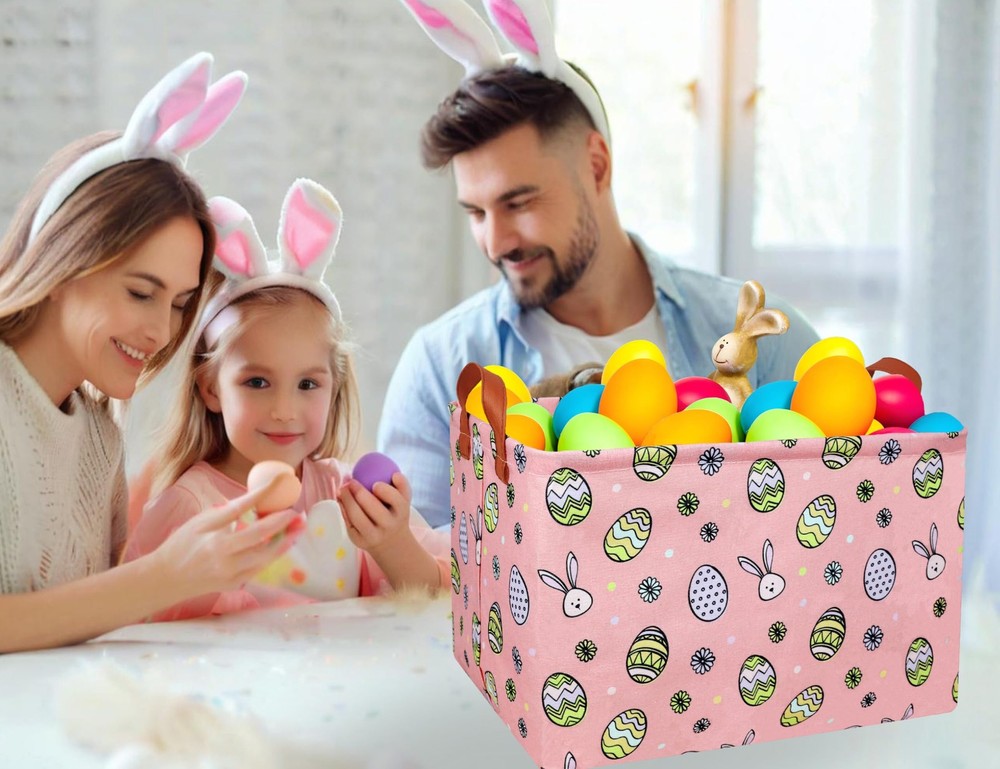 MYFLOCY Large Rectangular Easter Baskets Empty Waterproof Boy Toy Box Foldabl...