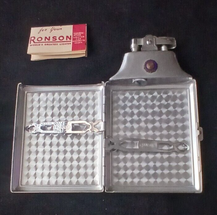 Vintage Ronson MasterCase Cigarette Case Lighter Combo Art Deco-Rare