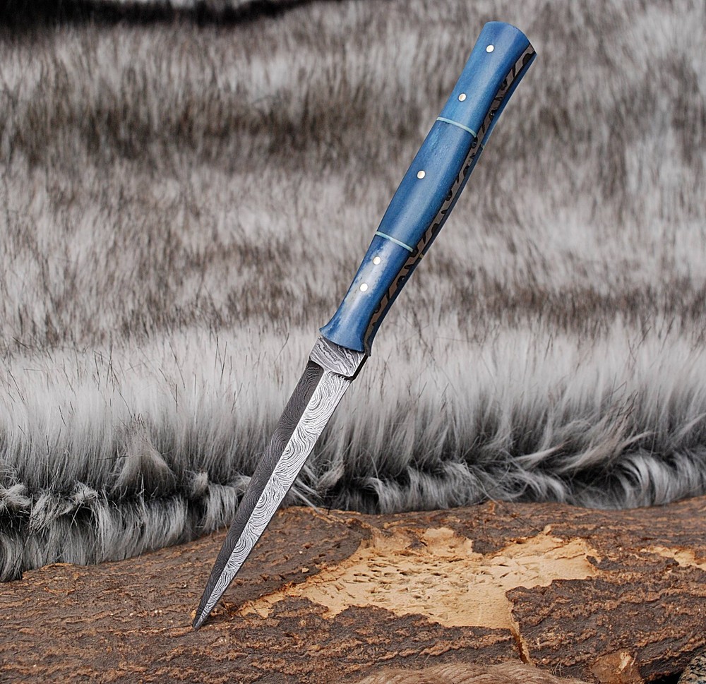 Double Edged Blade knife Damascus Fixed Blade Boot knife Camel Bone Handle