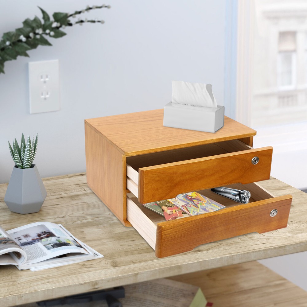2-Tier Office Lockable Desktop Box Storage Drawer Files Organizer Multi-purpose