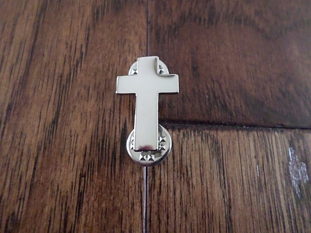 SILVER CHAPLAIN CROSS HAT PIN LAPEL PIN CHRISTIAN CROSS DOUBLE POST PIN