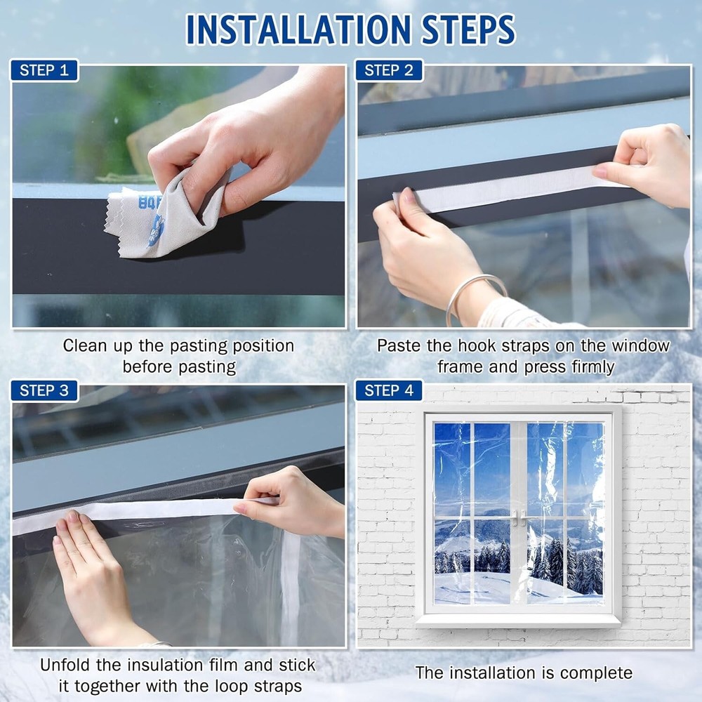 PANGDA Winter Window Insulation Kit 47x63 Inch with Hook Loop - 6 Sheets
