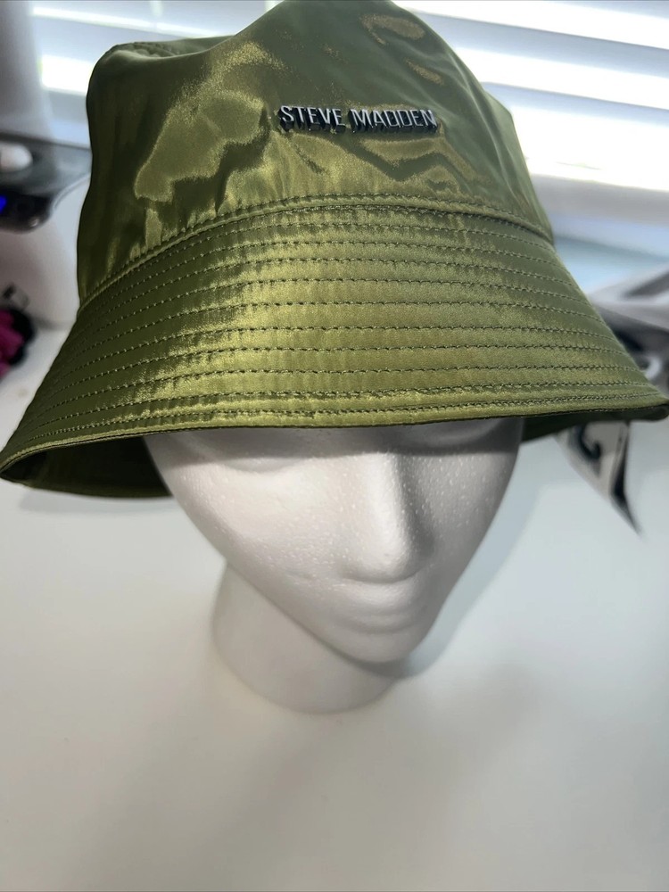Steve Madden Satin-Lined Bucket Hat , Olive, NWT (o2)