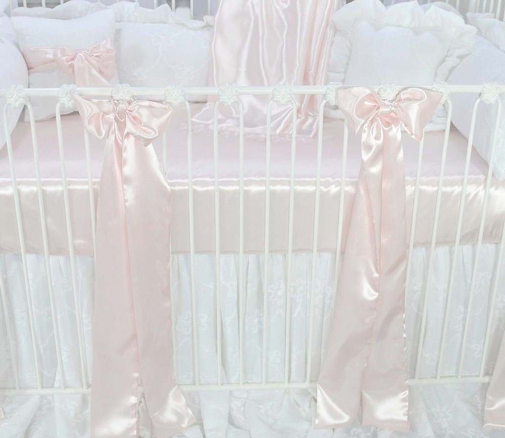 Charlotte Pink Satin Crib Sheet and Bows