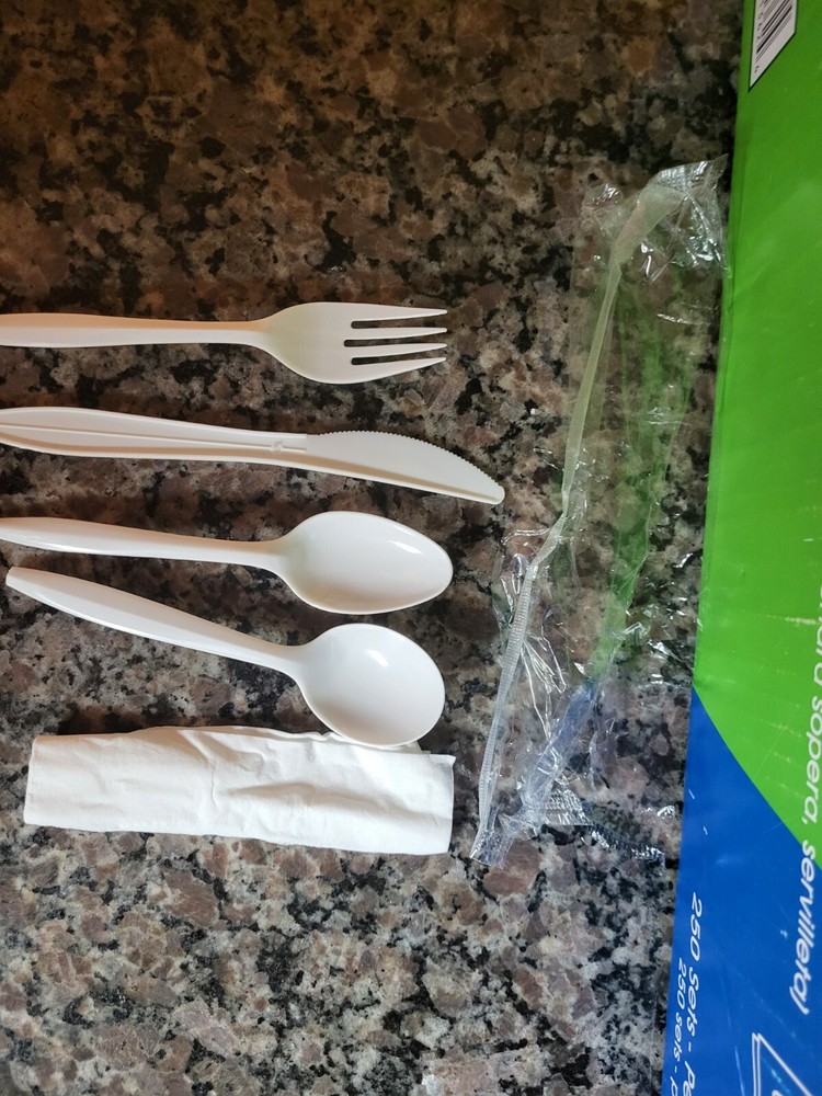 Culinary 5 piece White Cutlery Sets medium weight total 250 sets individually w