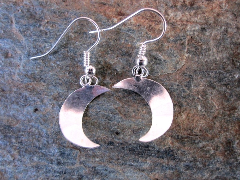 Silver Overlay Tiny Crescent Moon Dangle Earrings Made in Mexico New aler9