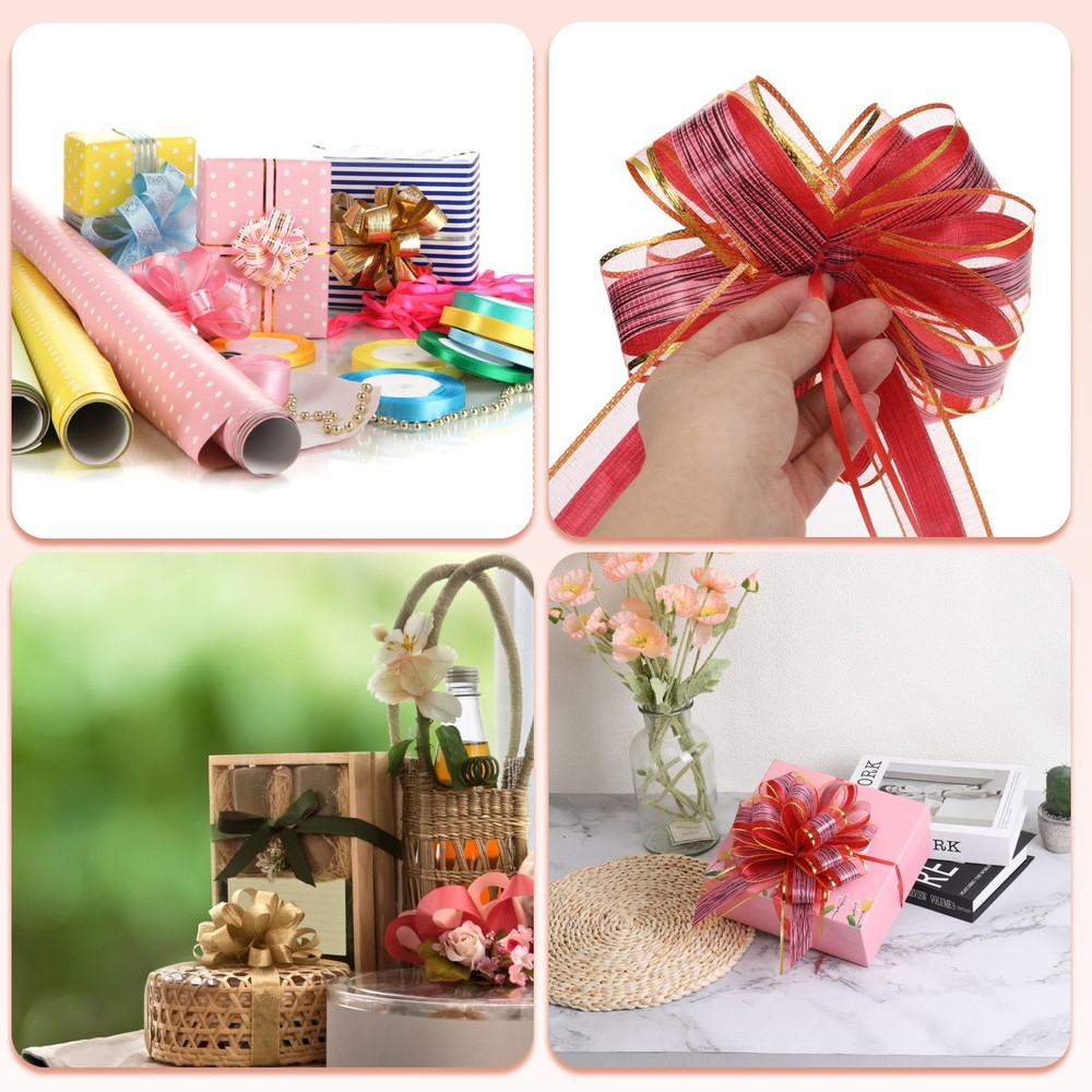 8pcs 4 Inch Large Big Pull Bow Gift Wrapping Ribbon for Presents, Red