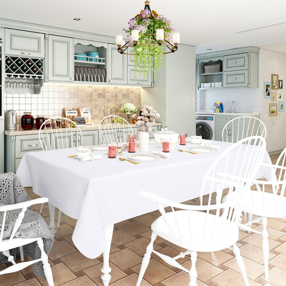 homing 2 Pack Rectangle Vinyl Tablecloth, 84" x 60" (Rectangular), White