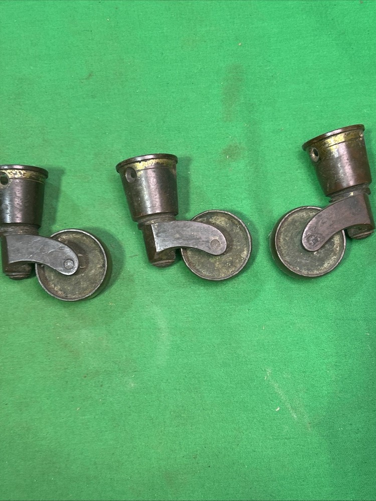 Three Antique Solid Brass Furniture Swivel Casters