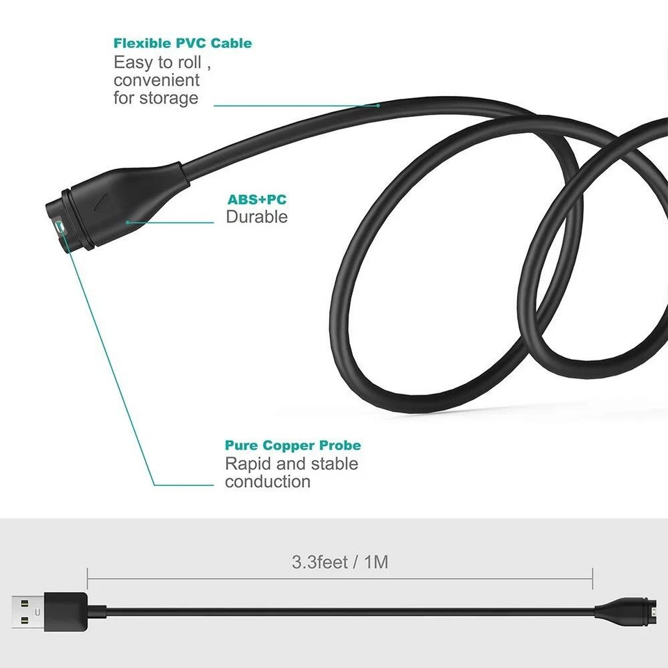 Charger Cable Compatible with Garmin Watch - 2 Pack - 1M