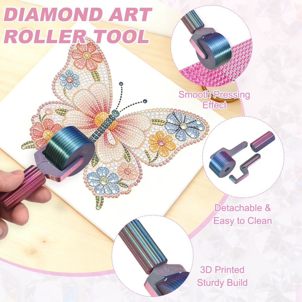 2Pcs Diamond Art Roller, Detachable Diamond Paint Tools(Red/Metallic)