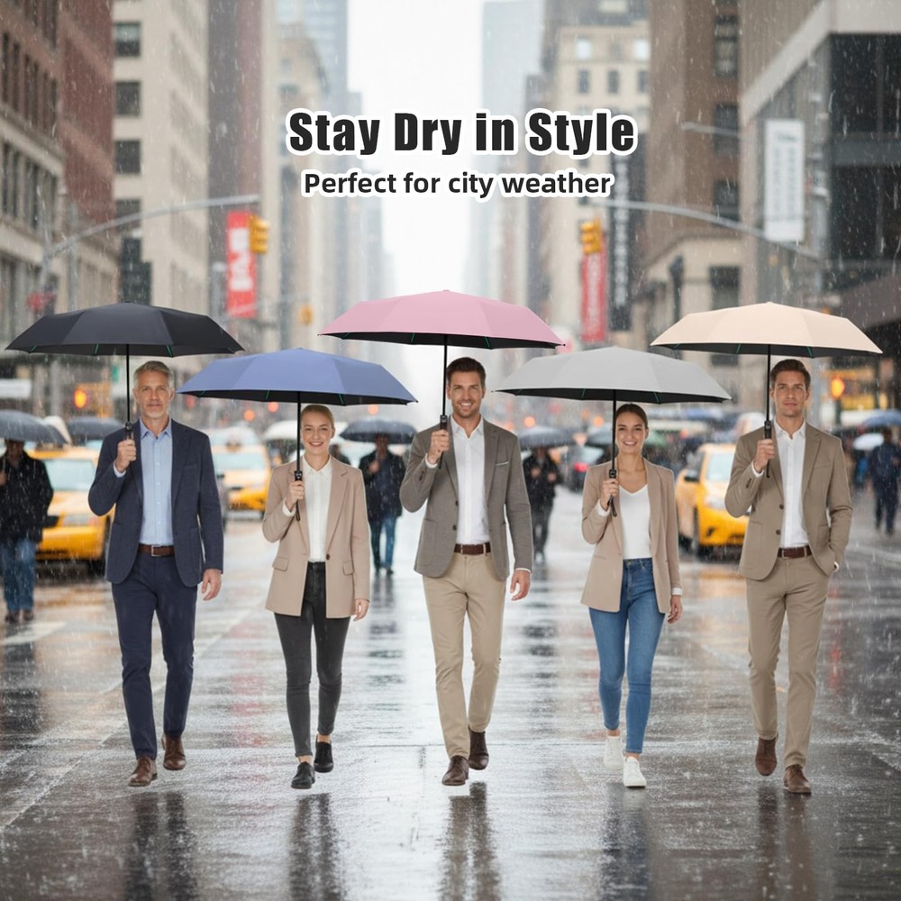 Compact Automatic Folding Travel Umbrella-Windproof Rainproof, PF50+ Sun Prot...