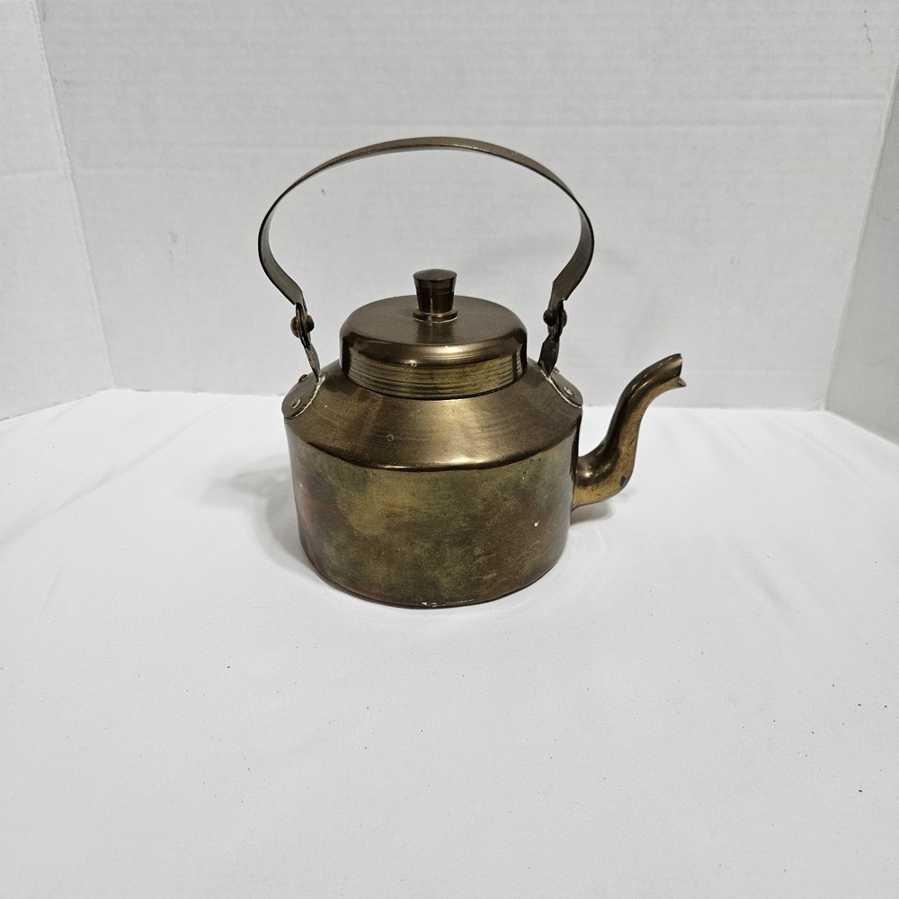 Vintage Brass Kitchenware Tea Kettle Pot Original Old Hand Crafted