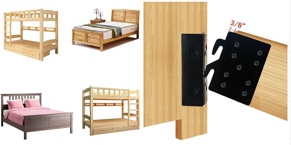 Bed Frame Post Double Hook Slot Hardware Attachment Bracket，Bed Rail Hooks Cold