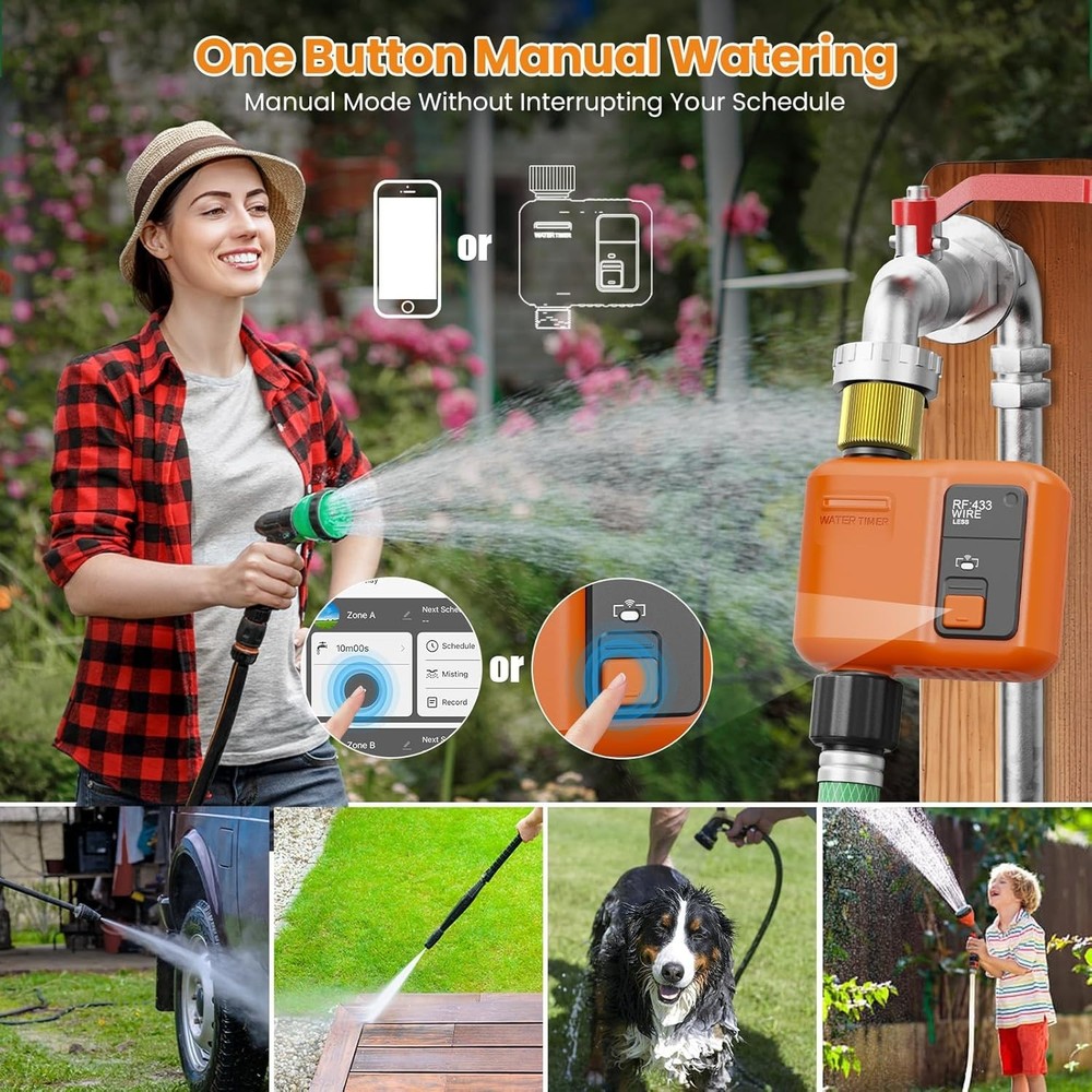 WiFi Garden Water Timer 984ft Range App Voice Control Rain Delay