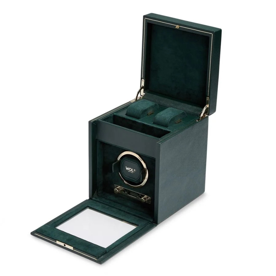 Wolf British Racing Green Programmable Single Watch Winder With Storage