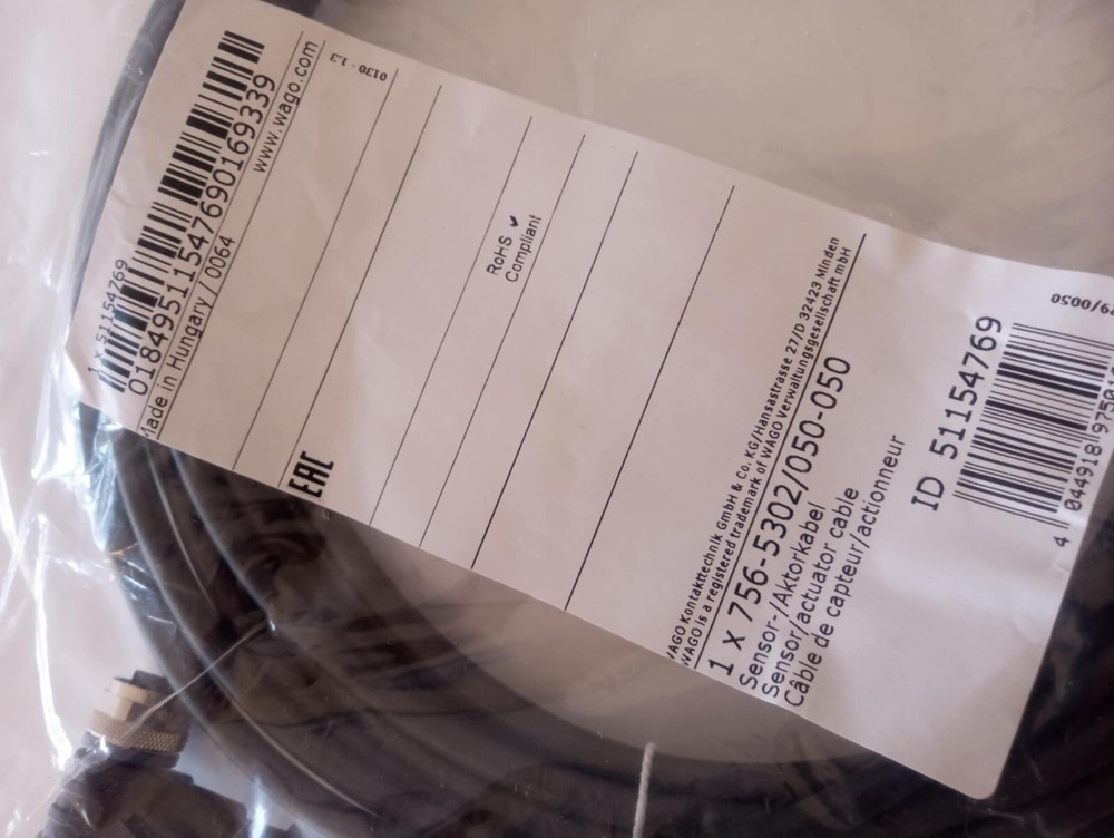 WAGO 756-5302-0050-0050, Sensor/Actuator cable; M12A socket; angled; 5-pole;