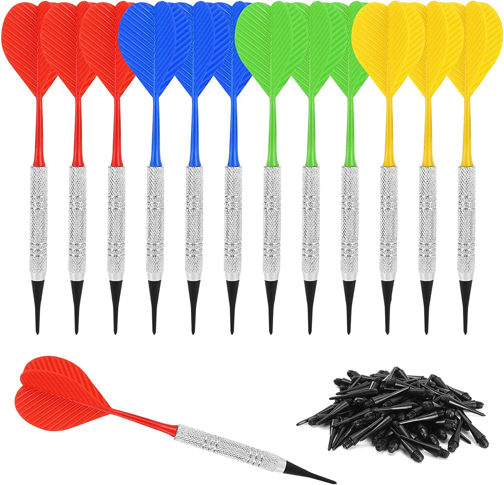 12 Pcs Soft Tip Darts Bar Dart Plastic Tip Darts Set Attach Extra 100 Black 2