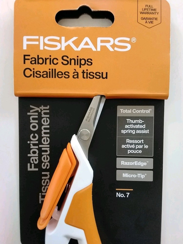 Fiskars #7 Fabric Snips - Razor Edge/Micro Tip - Thumb Activated Spring Assist