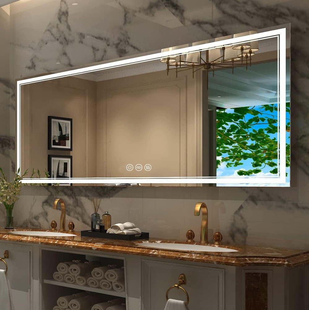 Extra Large Antifog LED Wall Bathroom Vanity Mirror with Front and Backlit Light