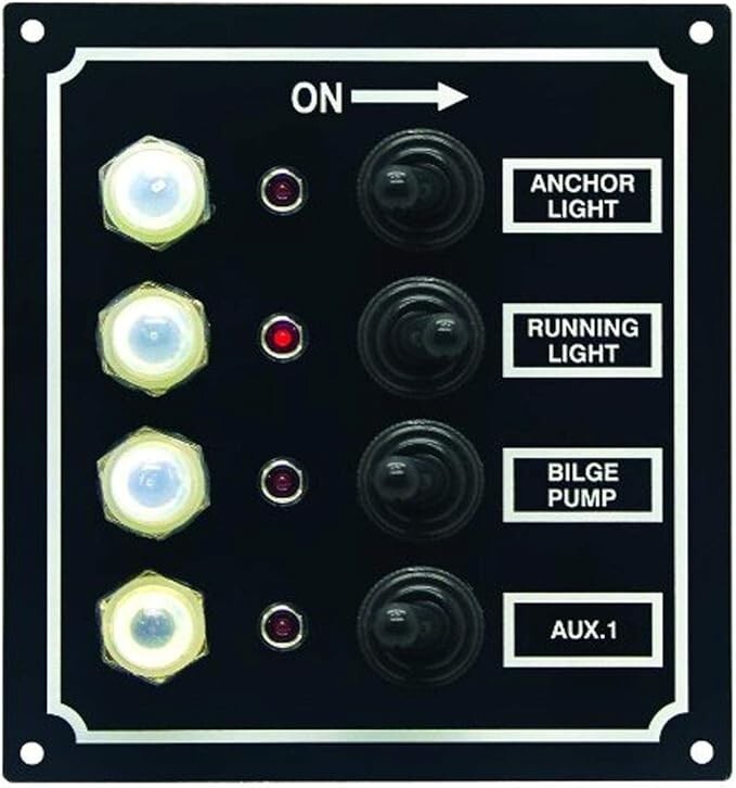 Invincible Marine LED 4-Switch Panel with Breaker and Booted Toggle Switches