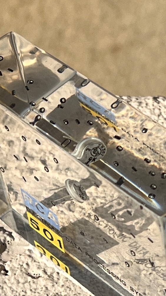 RCA 501 Electronic Data Processing System, 1958, lucite paperweight/transistor