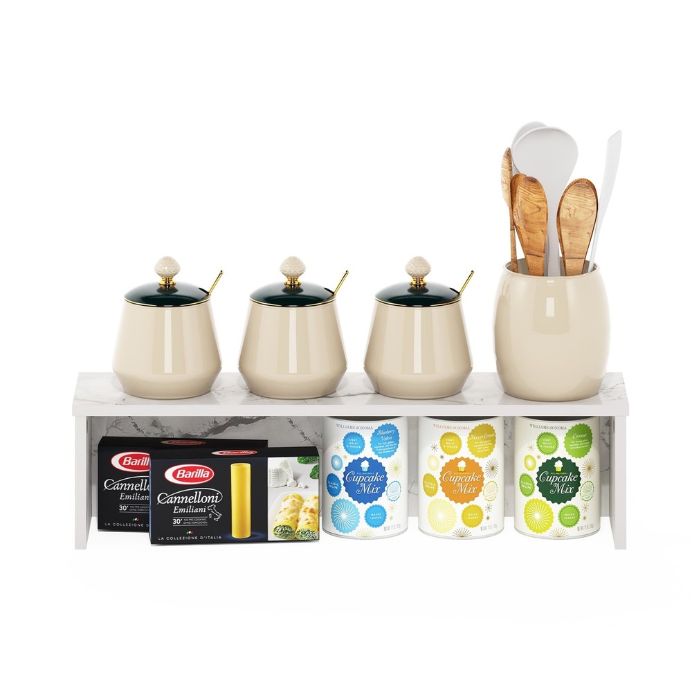 Helena 23-Inch Kitchen Counter Stackable Organizer Shelf Marble White