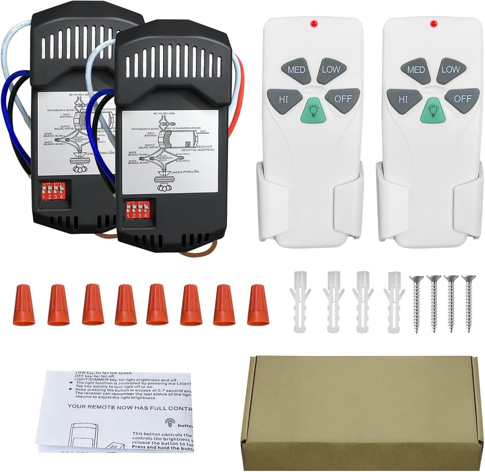 2 Pack Universal Ceiling Fan Remote Control Kits with Light Dimmer - Easy Setup