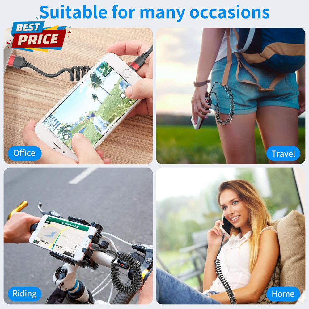 Coiled USB C Cable for Car, 2 Pack Type C Coiled Cable Fast Charging, USB to USB