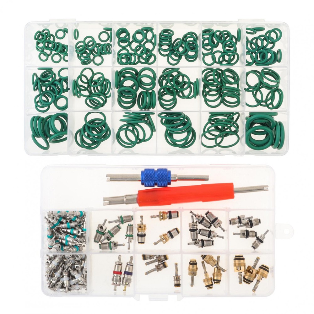 Car A/C Repair Kit O-Ring Set + AC Valve Cores + Removal & Install Tool