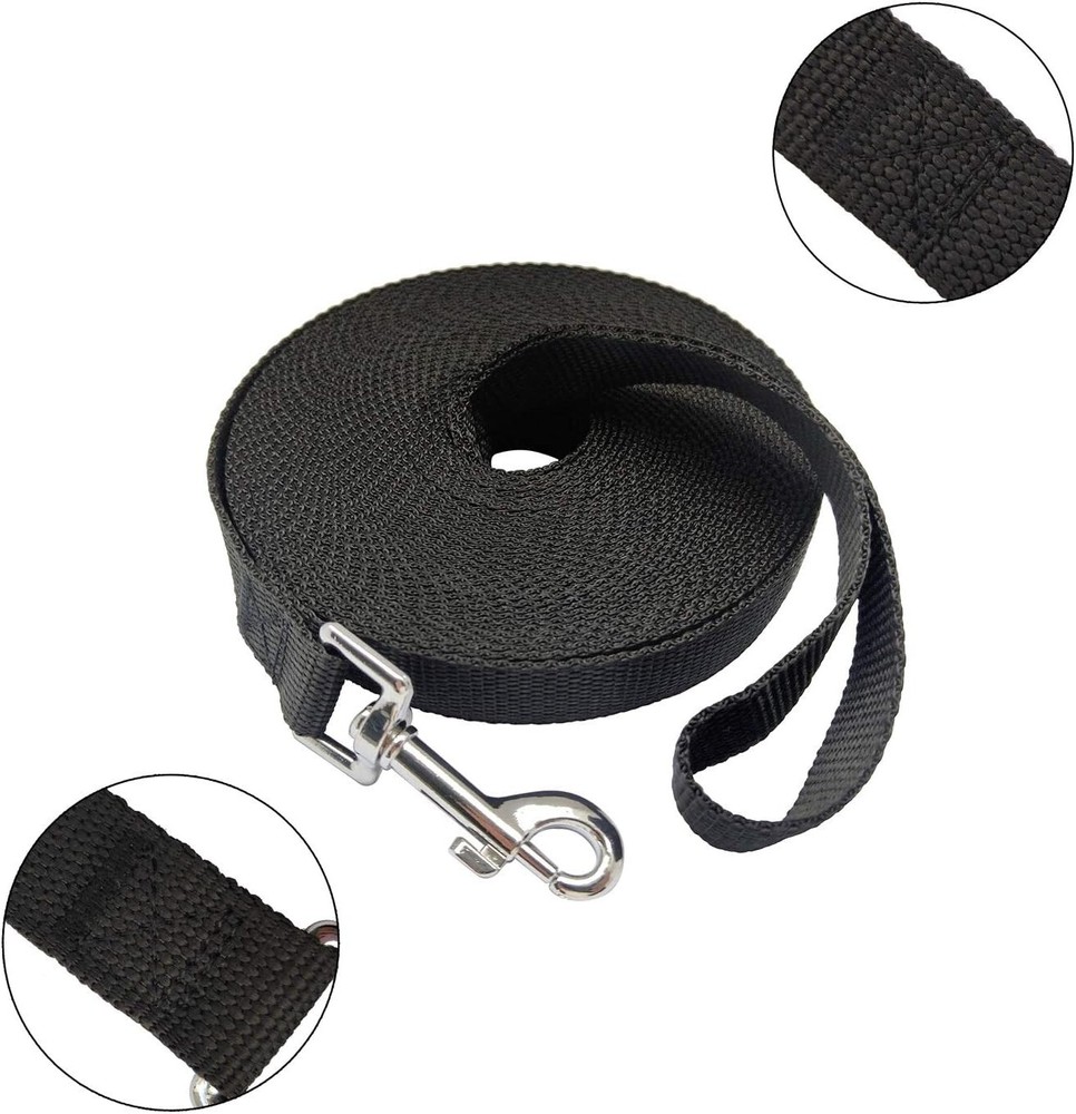 Strong Nylon Dog Training Leash - 1" x 50ft - Black - Multiple Sizes