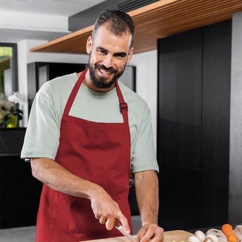 Adjustable Bib Apron - 100% Polyester, Water-Resistant, Pockets & Long Ties