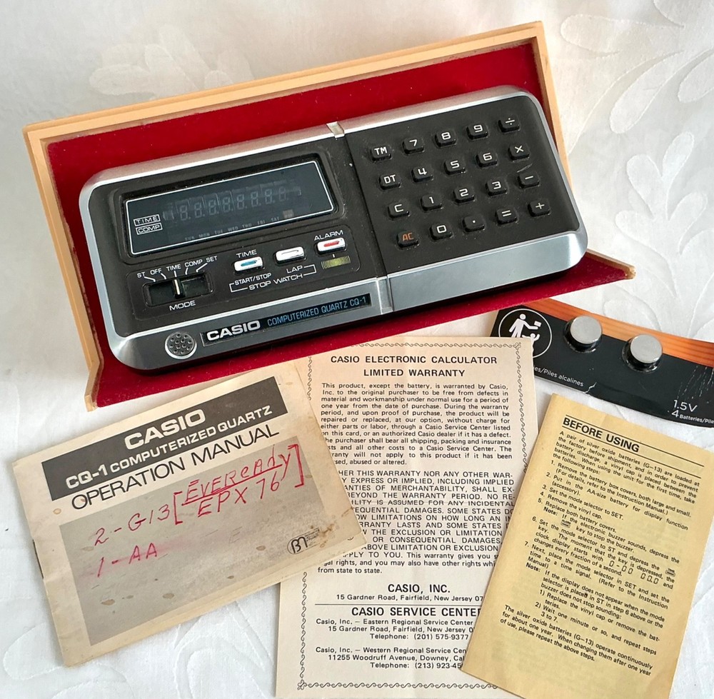 Working! 1976 CASIO CQ-1 Calculator Computerized Quartz Clock Stop Watch