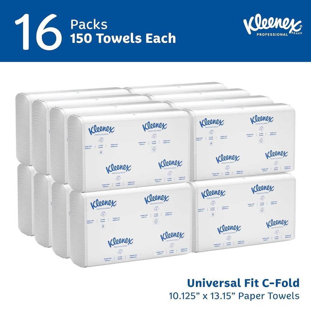 Paper Towels C-Fold Absorbent White Bulk Pack 150 Sheets 16 Packs Case